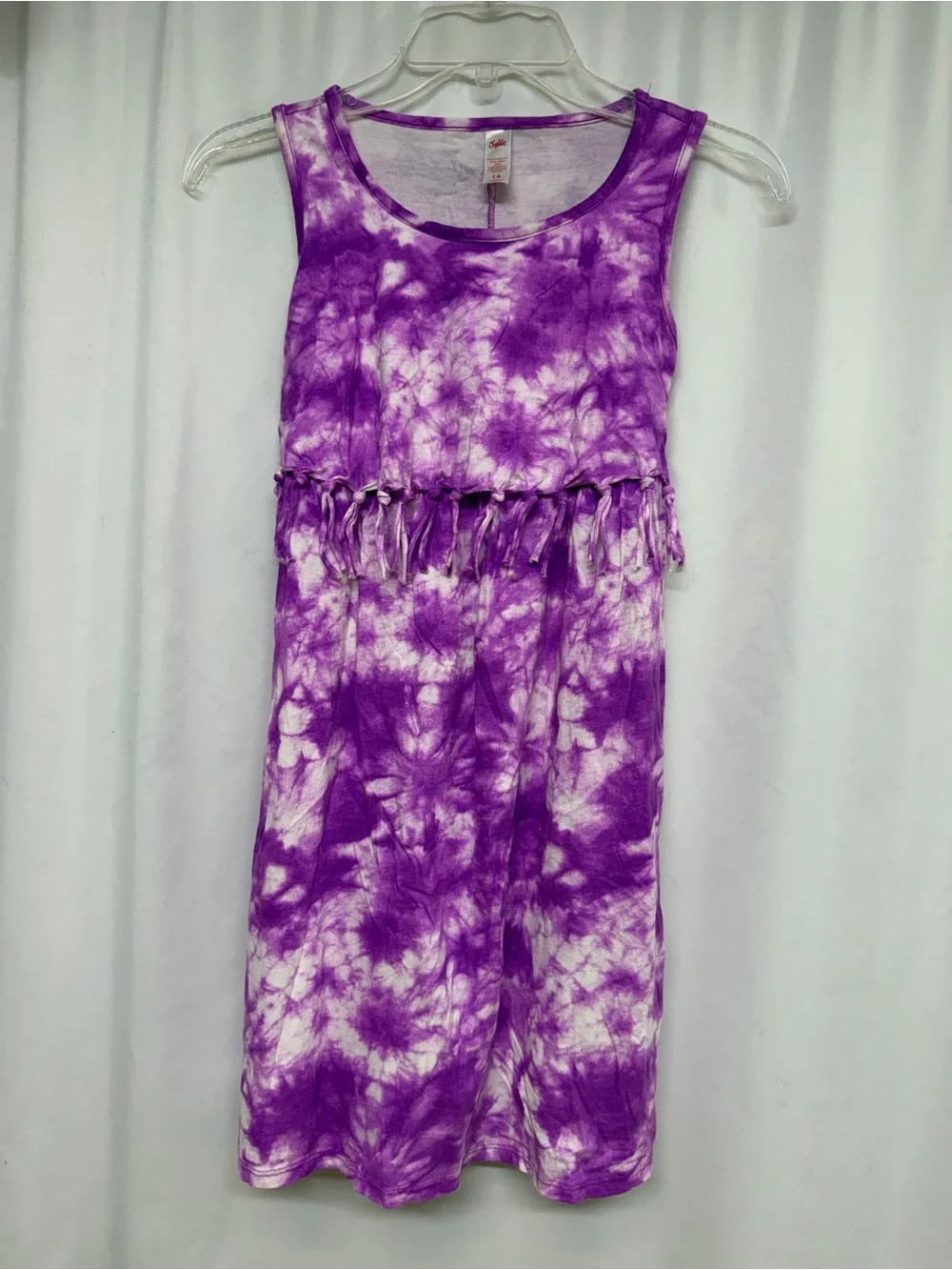 Justice Purple Tie Dye Fringe Dress Girls Size 14 Sleeveless Boho Summer